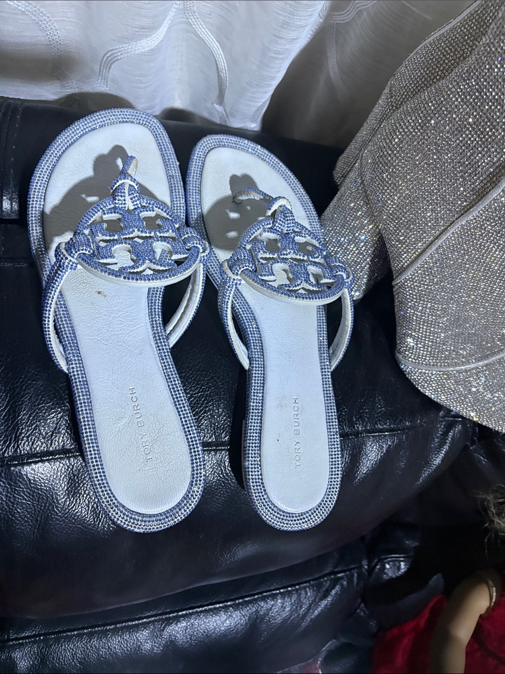 Tory Burch MILLER PAVÉ KNOTTED SANDAL- crystal Baby blue 💎Ju Ju Ice - Picture 10 of 12